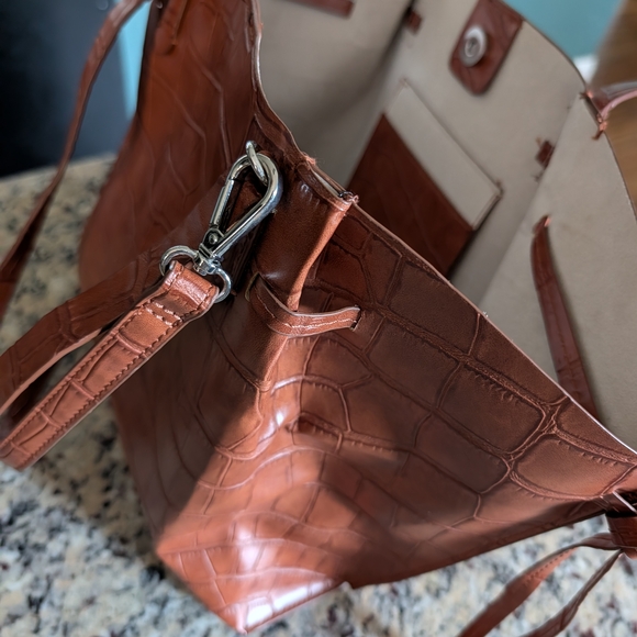 Zara Brown Faux Crocodile Skin Maxi Shopper 11x17x5 - Picture 3 of 10